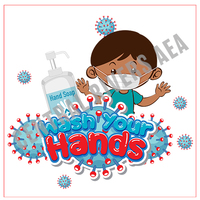 Color Poster COV-R Boy Wash Your Hands - White Cling - 12x12 Square