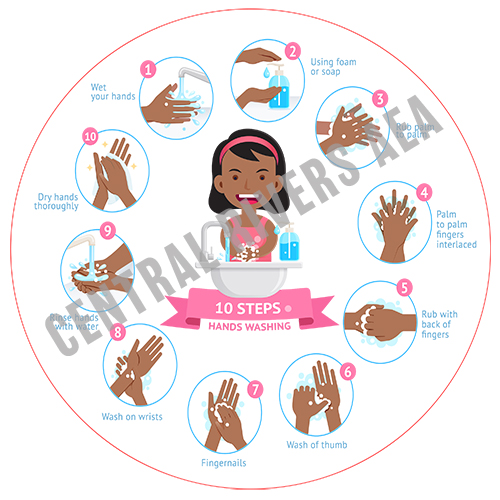 full_sized image of Color Poster COV-V Girl Handwashing - Clear Cling - 12x12 Circle